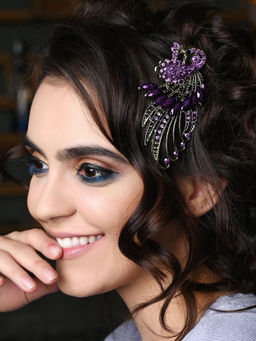 Odette - Purple Vintage Crystal Peacock Hair Clip