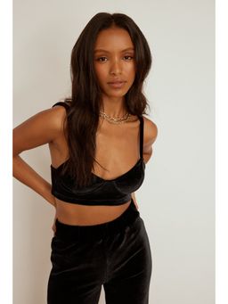 NA-KD - Cropped Velour Top-black