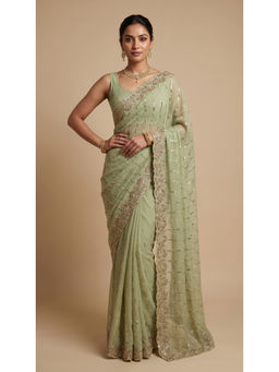 Dress & Dazzle - Pista Green Saree