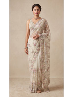 Dress & Dazzle - White Floral Net Saree