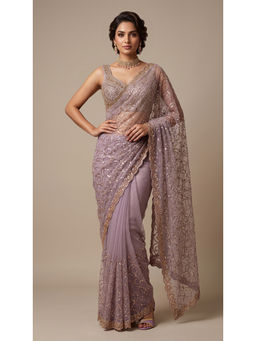Dress & Dazzle - Purple Floral Net Saree