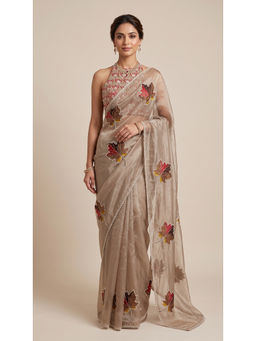 Dress & Dazzle - Tan Fawn Organza Saree