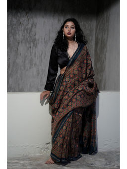 BEGUM BELIYA - Tara Brown Ajrakh Chanderi Saree with Unstitched Blouse