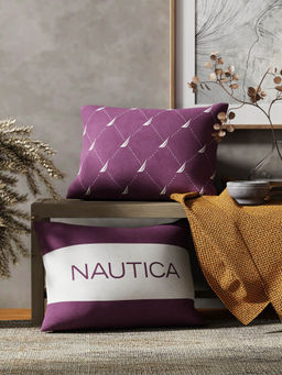 Nautica - Premium Cotton Printed Cushion Covers Set of 2, Geometric-Grape (12x18 inches)