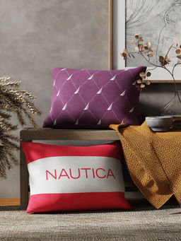 Nautica - Premium Cotton Printed Cushion Covers Set of 2, Geometric-Grape-Coral (12x18 inches)