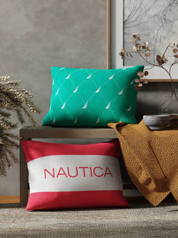 Nautica - Premium Cotton Printed Cushion Covers Set of 2, Geometric-Mint-Coral (12x18 inches)