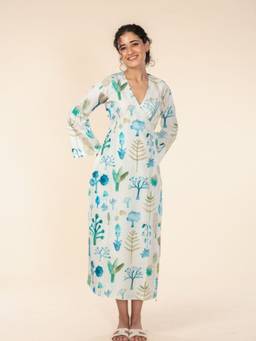 Freedom Tree - Women Greenhouse Forest Off White Printed Wrap Maxi Dress