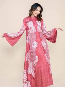 Freedom Tree - Women Pink Modal Satin Printed Flared Maxi Dress