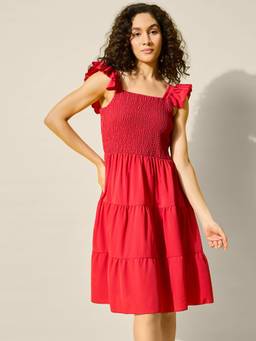 QIOA - Red Ruffled Strap Dress