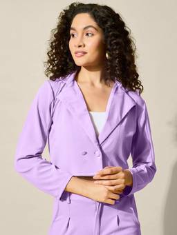 QIOA - Lavender Stylish Solid Polyester Women's Formal and Casual Wear Cropped Blazer