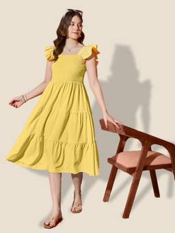 QIOA - Yellow Ruffled Strap Dress