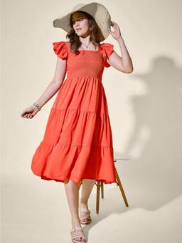 QIOA - Orange Ruffled Strap Dress