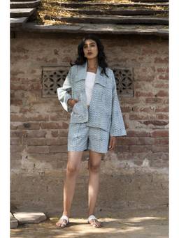 Pichori - Women Blue Hand Block Printed Cotton Flex Co-ord Set