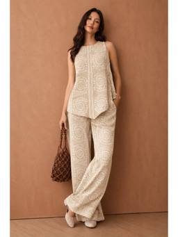 HOUSE OF MIRA - Beige Printed Sleeveless Co-ord Set