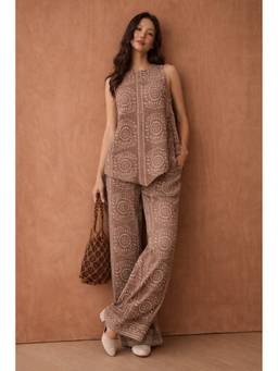 HOUSE OF MIRA - Brown Printed Sleeveless Co-ord Set