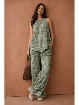 HOUSE OF MIRA - Green Printed Sleeveless Co-ord Set