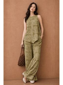 HOUSE OF MIRA - Olive Printed Sleeveless Co-ord Set