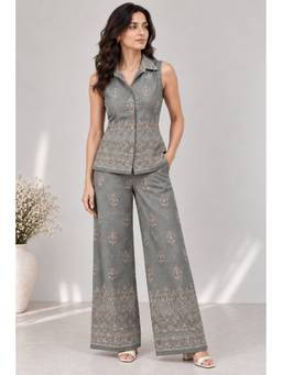 HOUSE OF MIRA - Grey Printed Sleeveless Co-ord Set