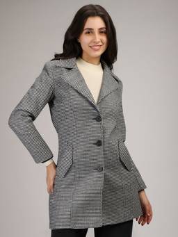 HONNETE - Black Stylish Houndstooth Design Winter Coat