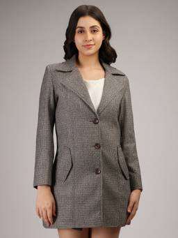 HONNETE - Brown Stylish Checkered Design Winter Coat