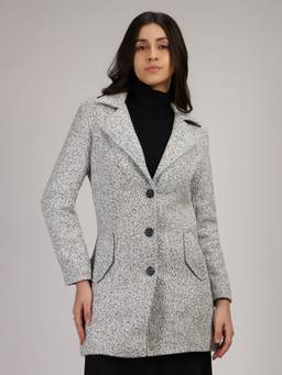 HONNETE - White black Stylish Self Design Winter Coat