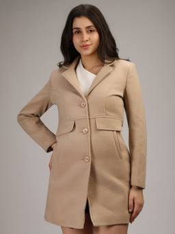 HONNETE - Beige Stylish Solid Design Winter Coat