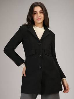 HONNETE - Black Stylish Solid Design Winter Coat