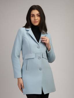 HONNETE - Light Blue Stylish Solid Design Winter Coat