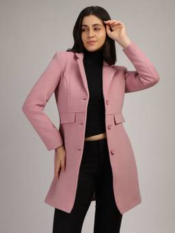 HONNETE - Pink Stylish Solid Design Winter Coat