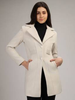 HONNETE - White Stylish Solid Design Winter Coat