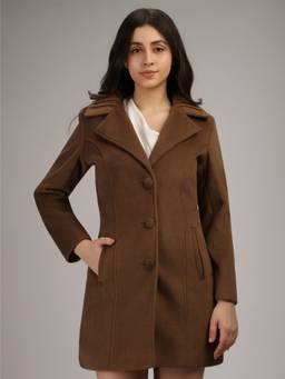 HONNETE - Brown Stylish Solid Design Winter Coat