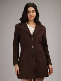HONNETE - Chocolate Brown Stylish Solid Design Winter Coat