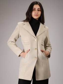 HONNETE - Off White Stylish Solid Design Winter Coat