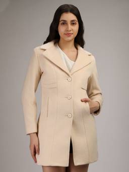 HONNETE - Peach White Stylish Solid Design Winter Coat