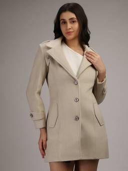 HONNETE - Beige Stylish Solid Design Winter Coat
