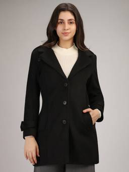 HONNETE - Black Stylish Solid Design Winter Coat