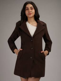 HONNETE - Dark Brown Stylish Solid Design Winter Coat