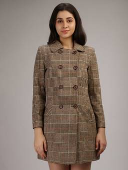 HONNETE - Brown Stylish Checkered Design Winter Coat