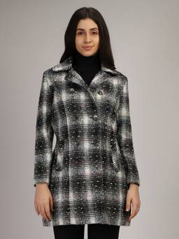 HONNETE - Multy Black Stylish Checkered Design Winter Coat