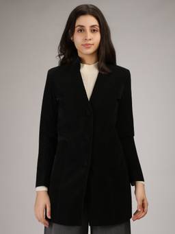 HONNETE - Black Stylish Solid Design Winter Coat