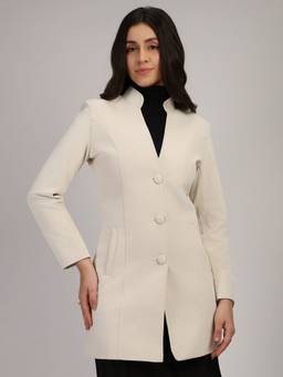 HONNETE - White Stylish Solid Design Winter Coat
