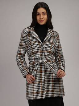 HONNETE - Black Brown Stylish Checkered Design Winter Coat