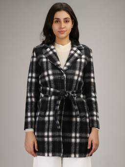 HONNETE - Black Stylish Checkered Design Winter Coat
