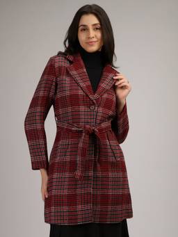 HONNETE - Red Stylish Checkered Design Winter Coat
