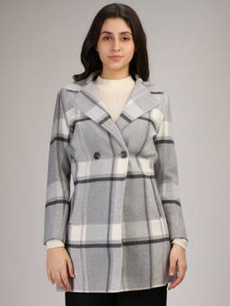 HONNETE - Grey Stylish Checkered Design Winter Coat