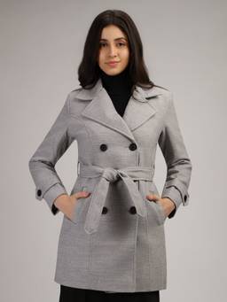 HONNETE - Light Grey Stylish Solid Design Winter Coat