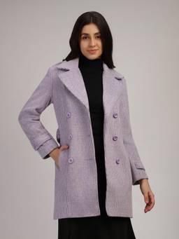 HONNETE - Purple Stylish Checkered Design Winter Coat