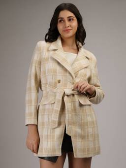 HONNETE - Beige Stylish Checkered Design Winter Coat