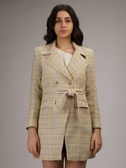 HONNETE - Lemon Stylish Checkered Design Winter Coat