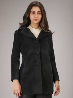 HONNETE - Black Stylish Solid Design Winter Coat